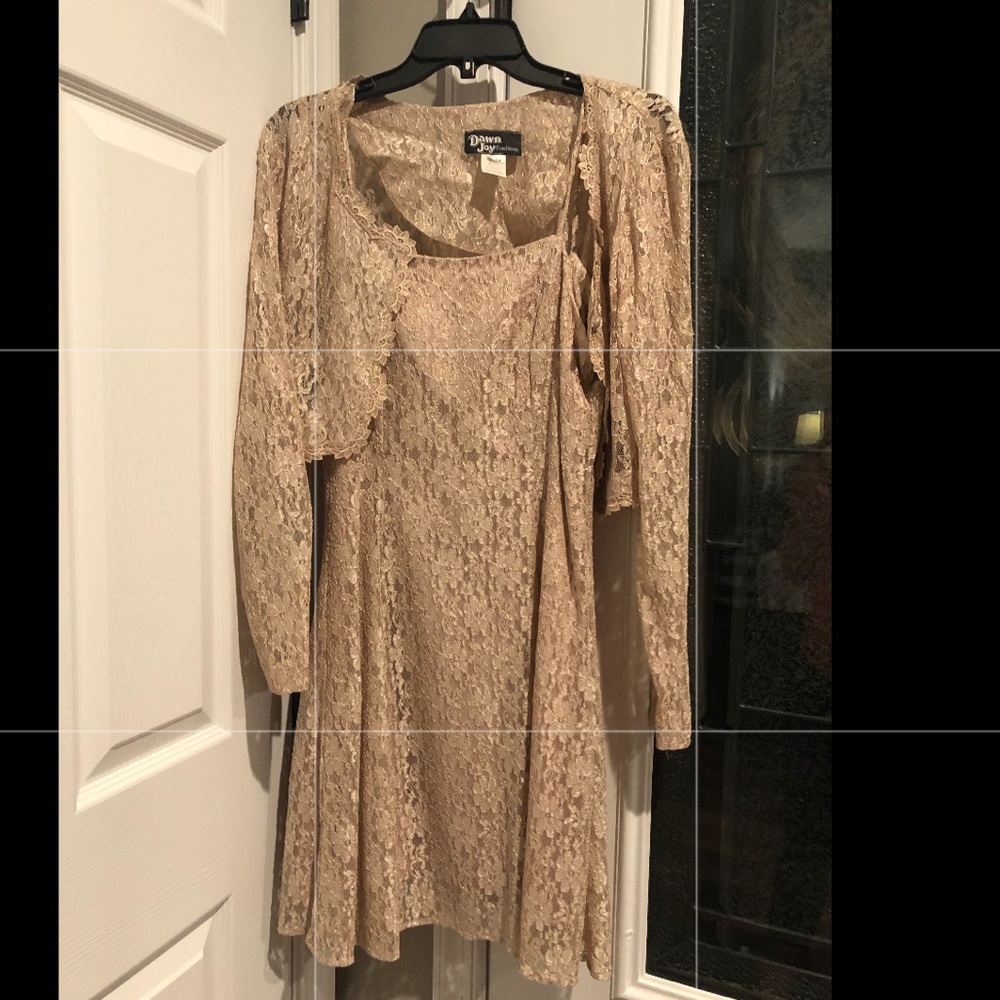 Beige colored formal dress with shawl